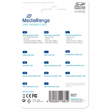 Tarjeta de memoria MediaRange 8 GB SDHC Class 10 MR962