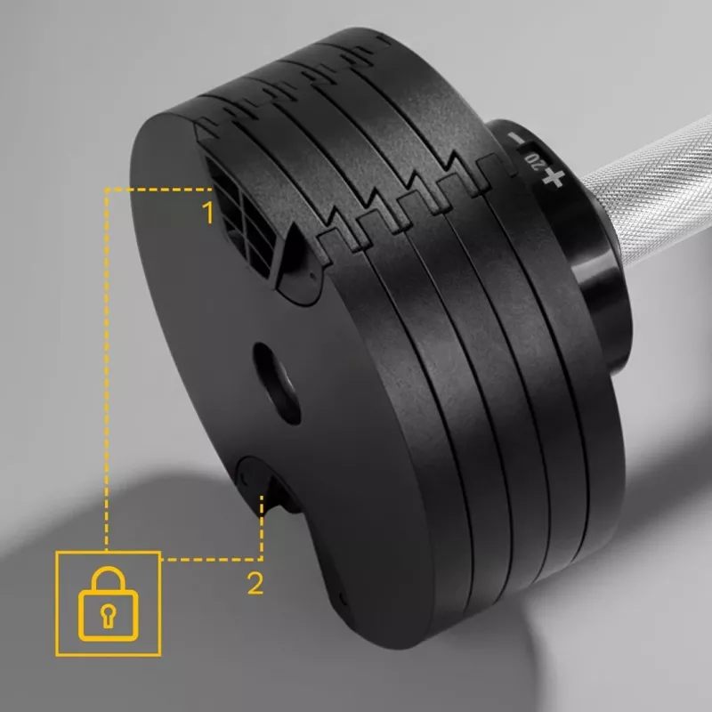 Mancuerna de hierro fundido ajustable Rebel Active 36 kg, pasos automáticos de 2 kg