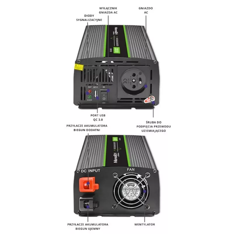 Qoltec Monolith 51934 inversor de corriente para coche, 2000 W, negro