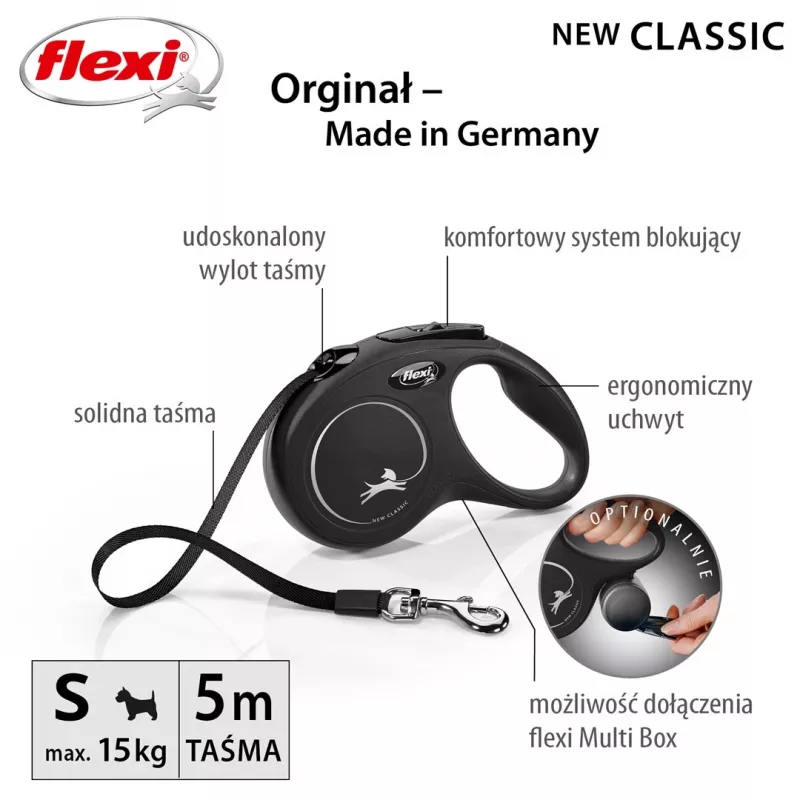 Flexi New CLASSIC 5 m negro Correa retráctil para perros