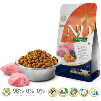 FARMINA N&D Pumpkin Cat Lamb and Blueberry Neutered Adult - pienso para gatos - 1,5 kg