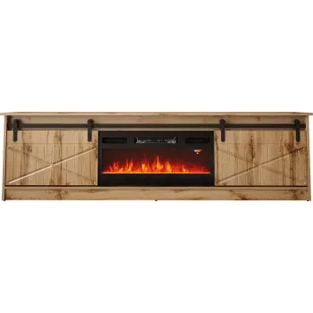 Mueble TV Cama Meble GRANERO con mueble de chimenea, roble Wotan, 2000×350×567 mm, 2 puertas, 2 estantes