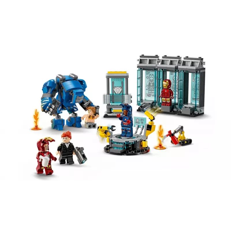 LEGO Marvel Laboratorio Armería de Iron Man 76315 set de juego – 384 piezas, 5 minifiguras, zona de exposición