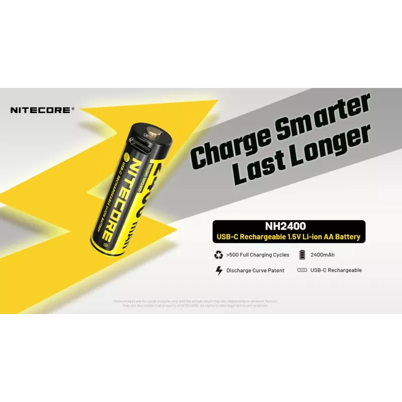 Pack de 4 baterías recargables Li-Ion AA 1,5V Nitecore NH2400 2400mAh