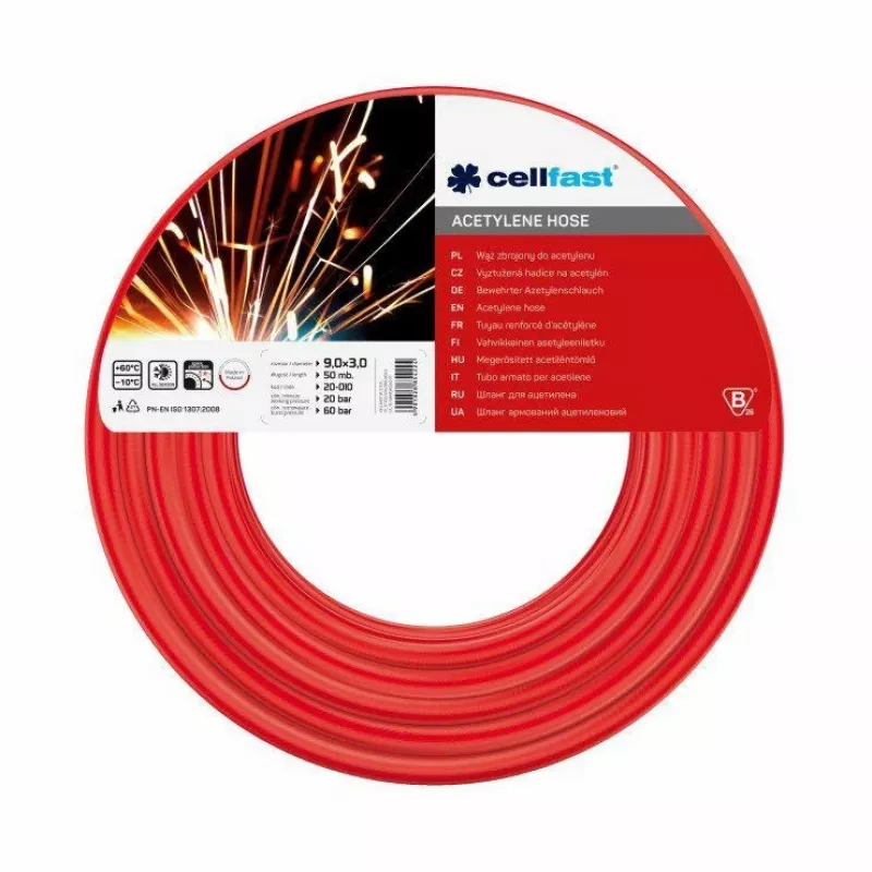 Manguera de acetileno Cellfast 9×3 mm, 50 m — manguera para gas de soldadura