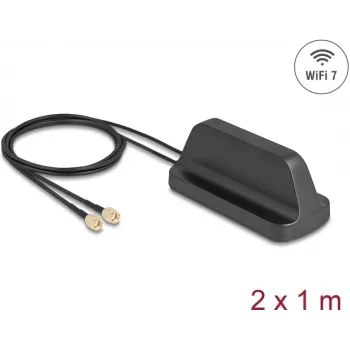 Antena Wi‑Fi 7 externa DELOCK 81454 con 2 conectores macho RP-SMA, omnidireccional, 2,4–4,0 dBi