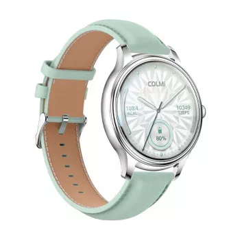 Smartwatch Colmi L28 – caja verde plateada con correa de piel verde