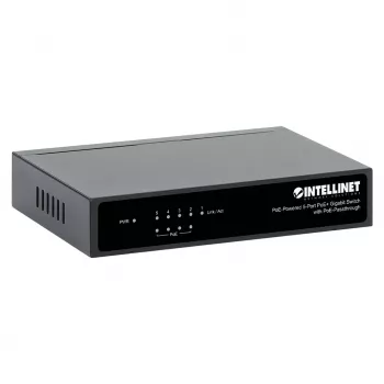 Conmutador Gigabit 5xPoE Passthrough, alimentado por PoE o AC, 68W