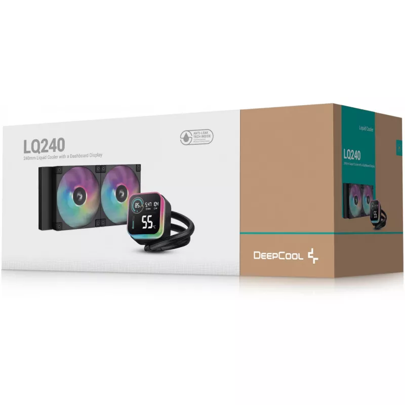 Kit de refrigeración líquida DeepCool LQ240 — radiador de 240 mm, 2 ventiladores PWM de 120 mm, RGB, tubo de 41 cm, radiador de aluminio, negro