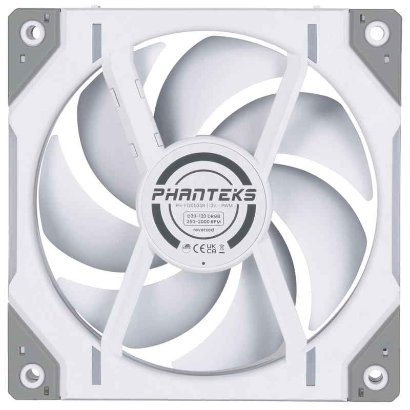 Phanteks D30-120 PWM Reverse Airflow D-RGB ventilador de caja, 120 mm, (3 uds.), blanco