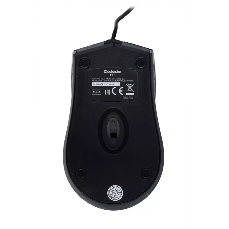 Defender HIT MB-530 ratón óptico con cable, 1000 DPI, negro