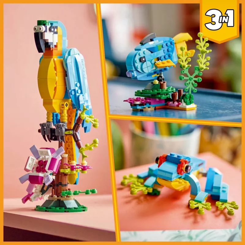 LEGO set de construcción loro exótico 31136 — modelo de exposición Creator, 253 piezas, 220×120×110 mm