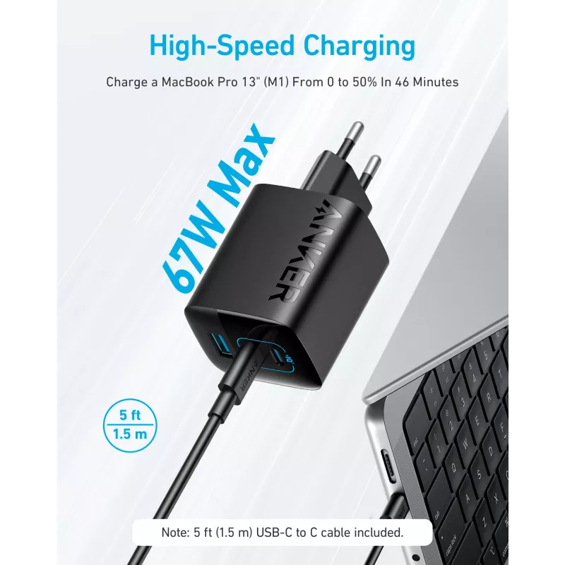 Anker 336 Cargador (67 W) Ordenador portátil. Teléfono móvil. Portátil. Power B
