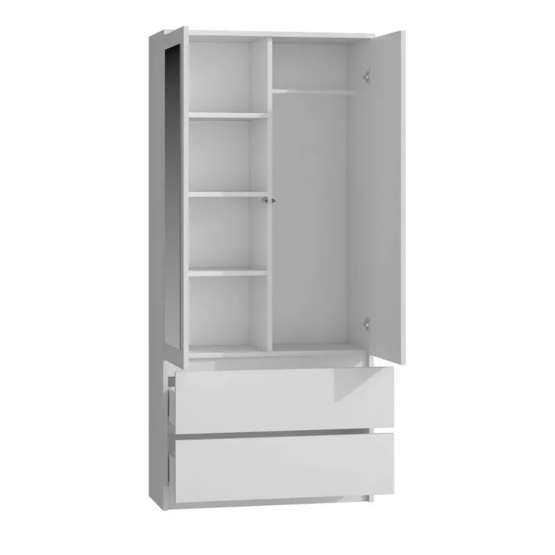 Armario ropero Topeshop SS-90 BIEL LUSTRO 5 baldas 2 puertas blanco