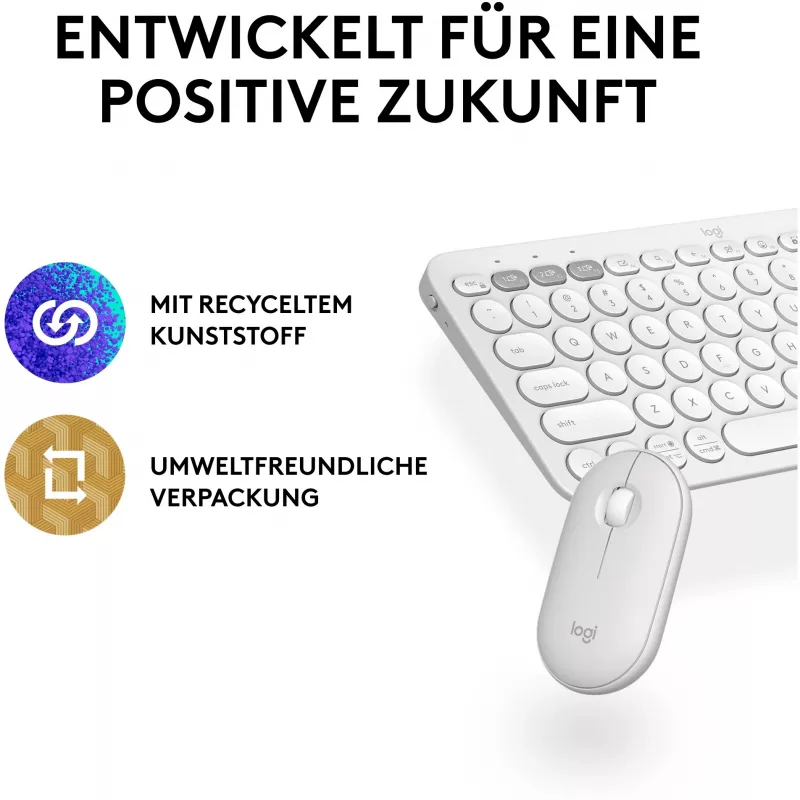 Logitech Pebble 2 Combo Set, blanco, inalámbrico, alemán, 920-012204