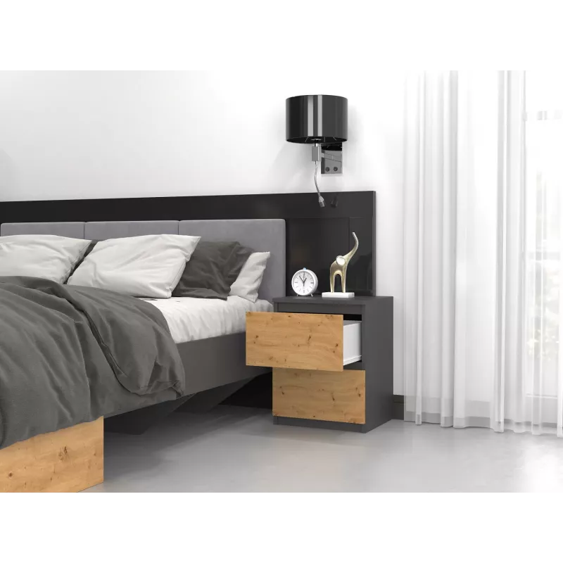 Topeshop W2 ANTRACYT/ARTISAN mesita de noche 2 cajón(es) antracita, roble