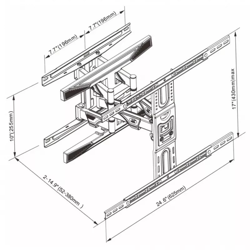 Soporte de pared para TV ART para LCD/LED 40–75 pulgadas hasta 45 kg, inclinable y orientable, altura 52–380 mm, máx. VESA 600x400