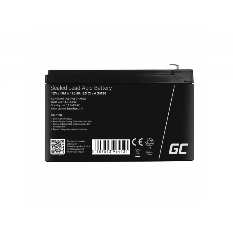 Batería SAI Green Cell AGM50 12 V 10 Ah VRLA AGM, 65×151×95 mm, 2,45 kg, negra
