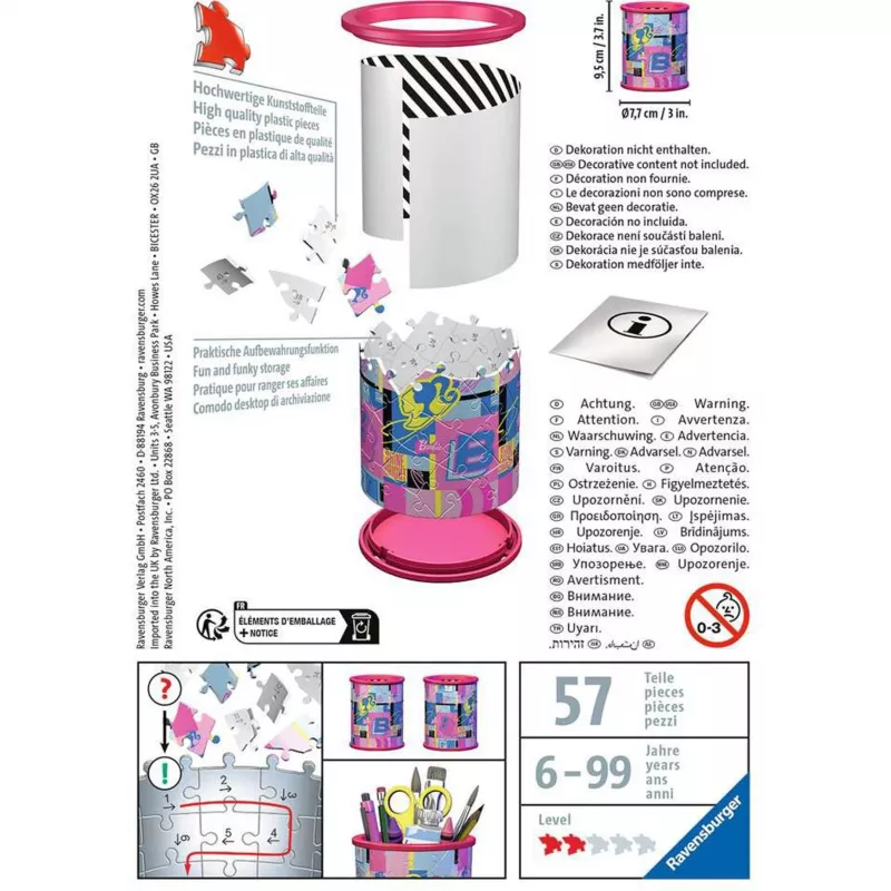 Puzzle 3D organizador Ravensburger Utensilo Barbie — modelo 11585, organizador decorativo 3D temático