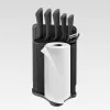 Set de bloque de cuchillos y cubiertos Maestro MR-1413 – negro, 8 piezas, hojas de acero inoxidable con soporte, portarrollos de papel
