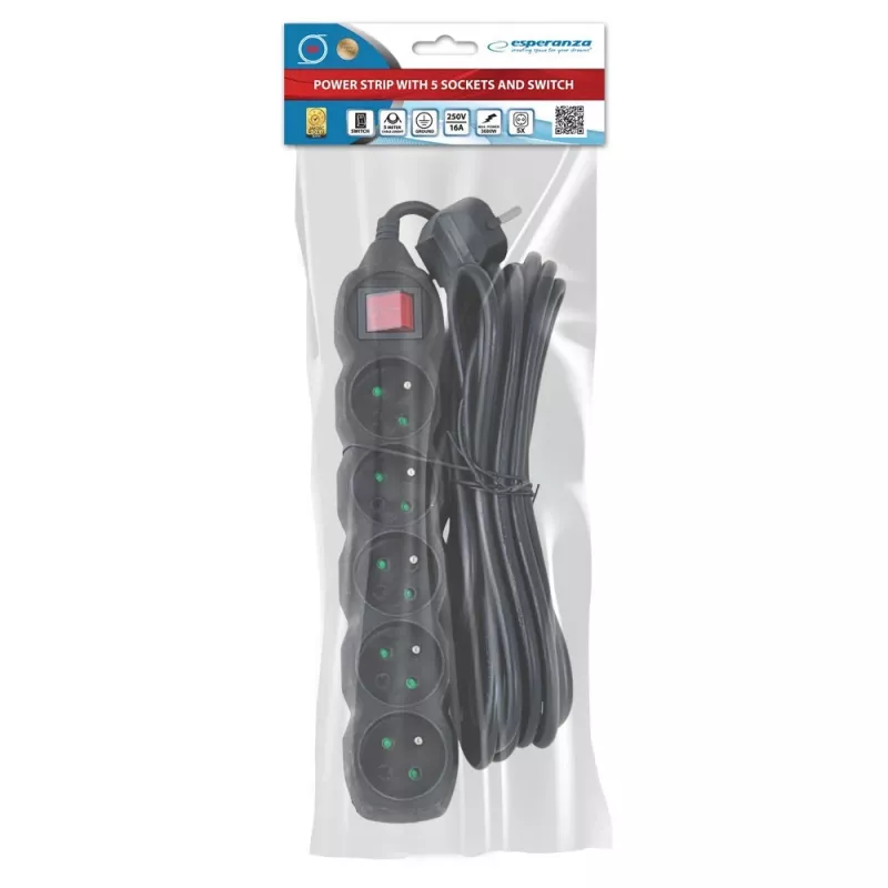 Alargador Esperanza ELK216K 5 m 5 toma(s) de CA para interiores negro