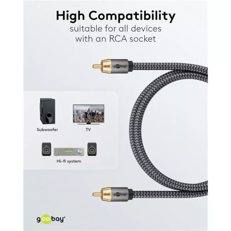 Goobay 65296. Conexión 1: RCA, conector 1 sexo: macho, conexión 2: RCA, conector 2 sexo: macho, material del cable: cobre,