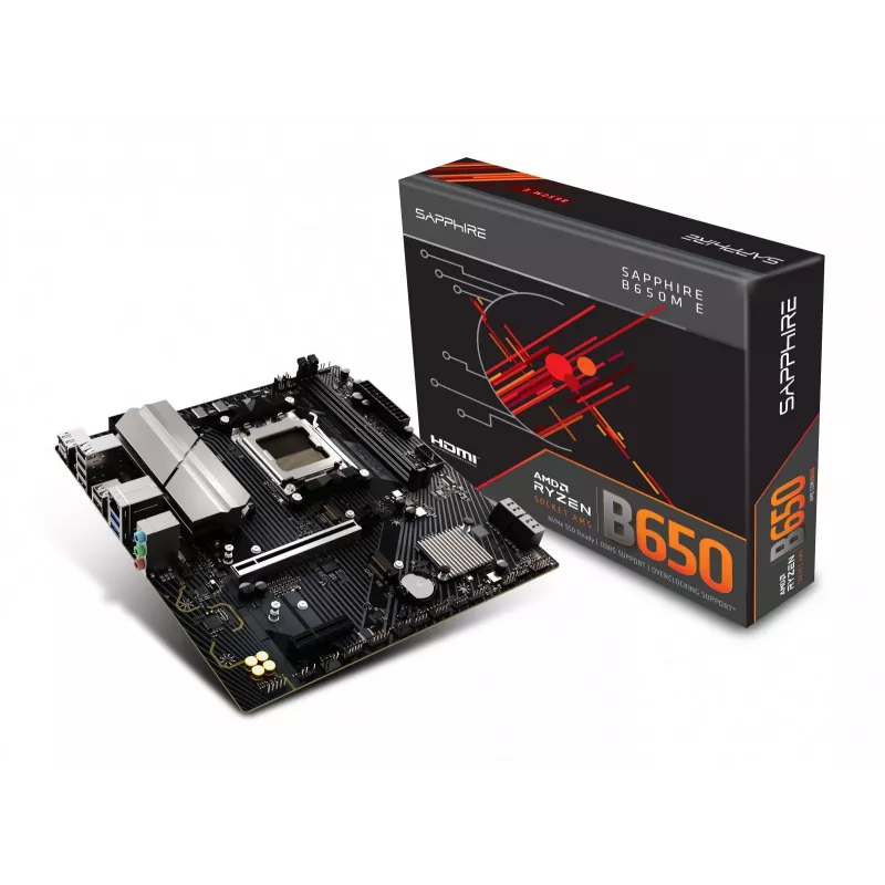 Placa base Sapphire B650M-E (AMD B650) micro ATX, socket AM5, DDR5, 2x DIMM, 96GB, 2x M.2 (PCIe5/4), 4x SATA III, 2,5Gb LAN