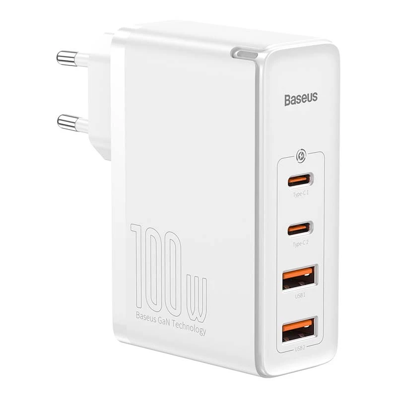 Cargador de viaje Baseus GaN2 Pro Quick 2x USB + 2x USB-C, 100W, EU (Blanco)