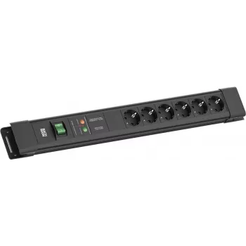 Regleta de enchufes Bachmann CONNECTUS con 6 tomas CEE7/3, 1 GVS, 1 interruptor, cable de 2,0 m, conector CEE7/7, negro