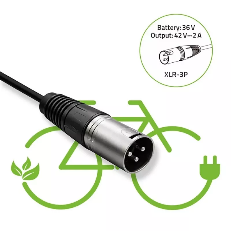 Cargador para e-bike 36V 42V 2A 3P XLR 18mm