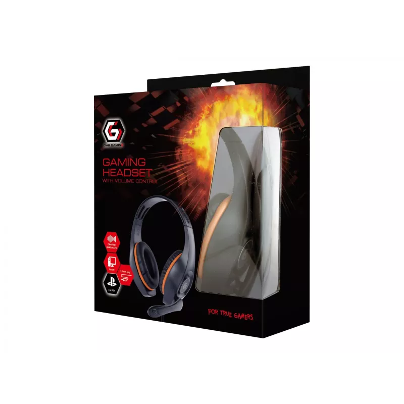 Gembird GHS-05-O auriculares gaming con cable, supraaurales, 3,5 mm, control de volumen, 20-20000 Hz, 32 Ohm, cable de 2 m, negro/naranja