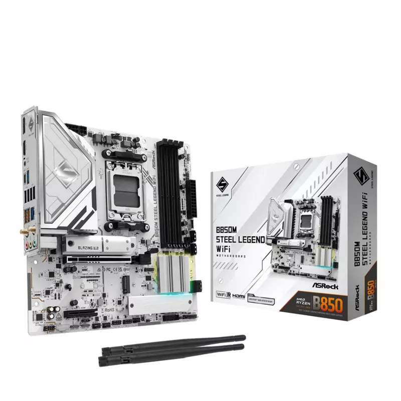 Placa base ASRock B850M Steel Legend WiFi — AMD B850, socket AM5, microATX, DDR5, 4 DIMM, Wi-Fi 7, 2.5Gb LAN