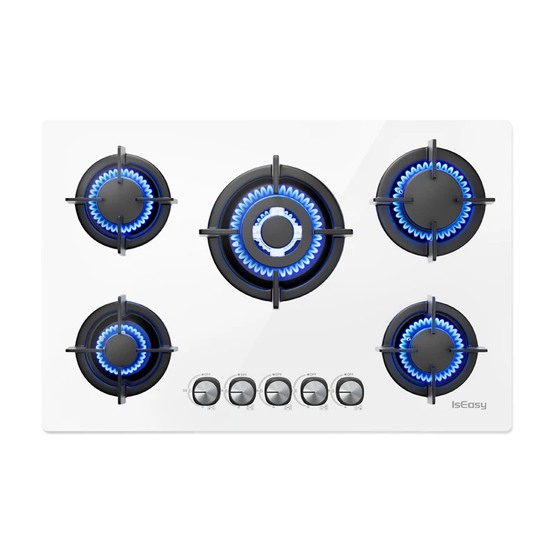 Placa de gas ISEASY MGBG-775 con 5 quemadores (blanca)