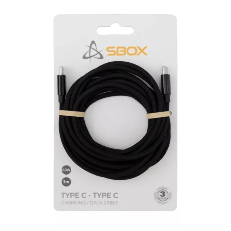 Cable USB Type-C SBOX 3 m, Type-C a Type-C, negro