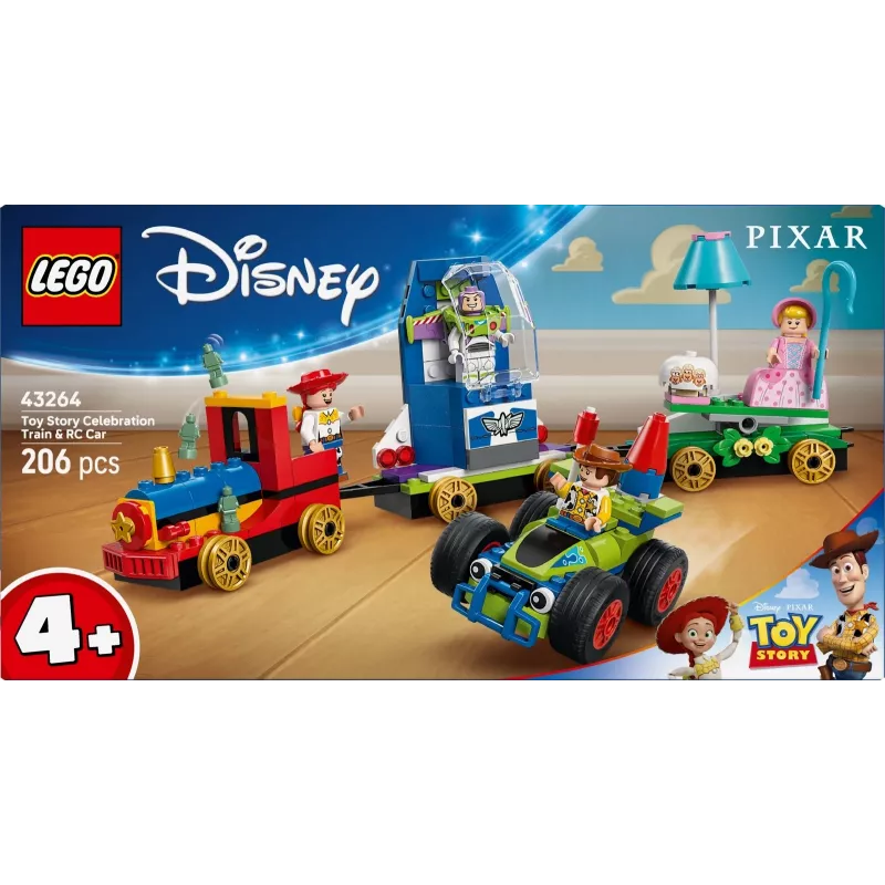 LEGO Disney Toy Story Tren de celebración y coche RC Set 43264 — 206 piezas, 4 minifiguras, edad 4+