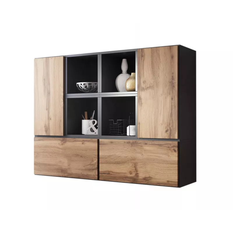 Conjunto de muebles de salón Cama ROCO 19 (4xRO3 + 4xRO6) antracita/roble wotan