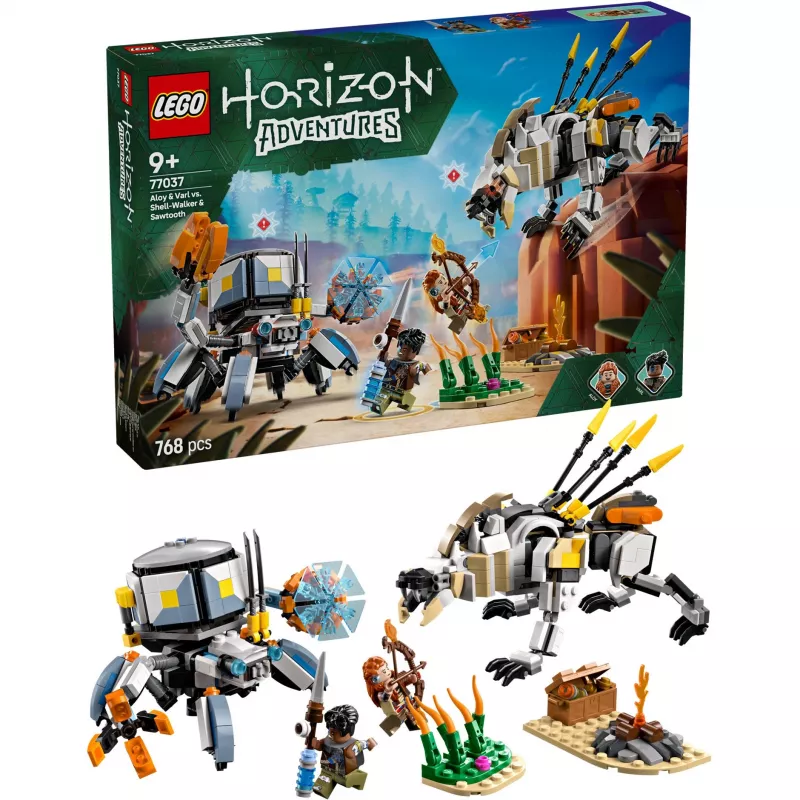 LEGO Set Horizon Adventures 77037 – Aloy y Varl vs. Shell-Walker y Sawtooth, 768 piezas, 2 minifiguras