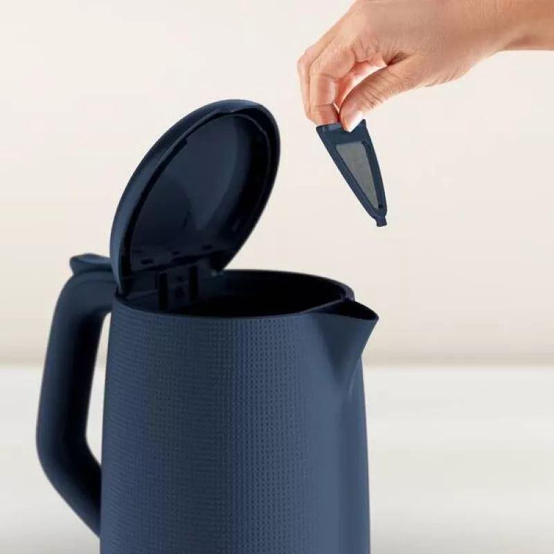 Hervidor eléctrico Tefal KO2M0410 — 1,7 L, 2400 W, azul, indicador de nivel de agua, filtro antical