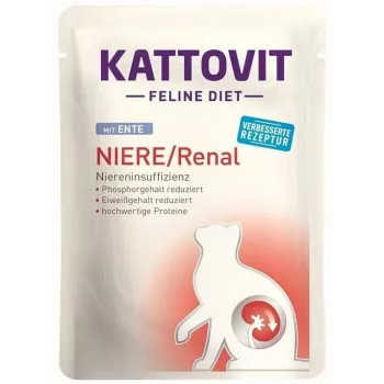 KATTOVIT pienso seco veterinario para gatos adultos, Kattovit pienso seco 85g – sabor pato, bolsa de 85 g, para insuficiencia renal