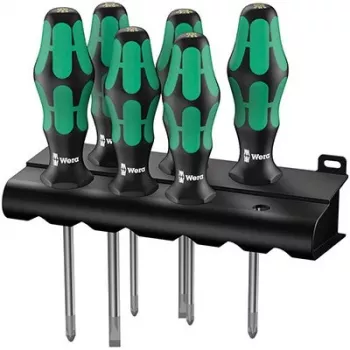 Wera 335/350/367/7 Kraftform juego de destornilladores con soporte, 7 uds., Lasertip, plano/Phillips/Pozidriv