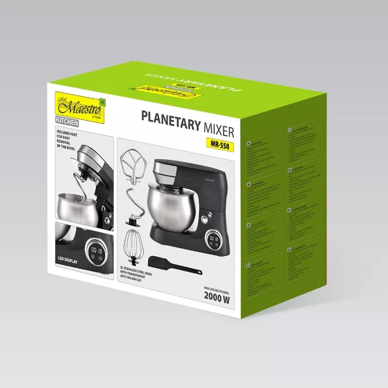 Amasadora planetaria Feel-Maestro MR-558 con bol de 5 l, 2000 W negro