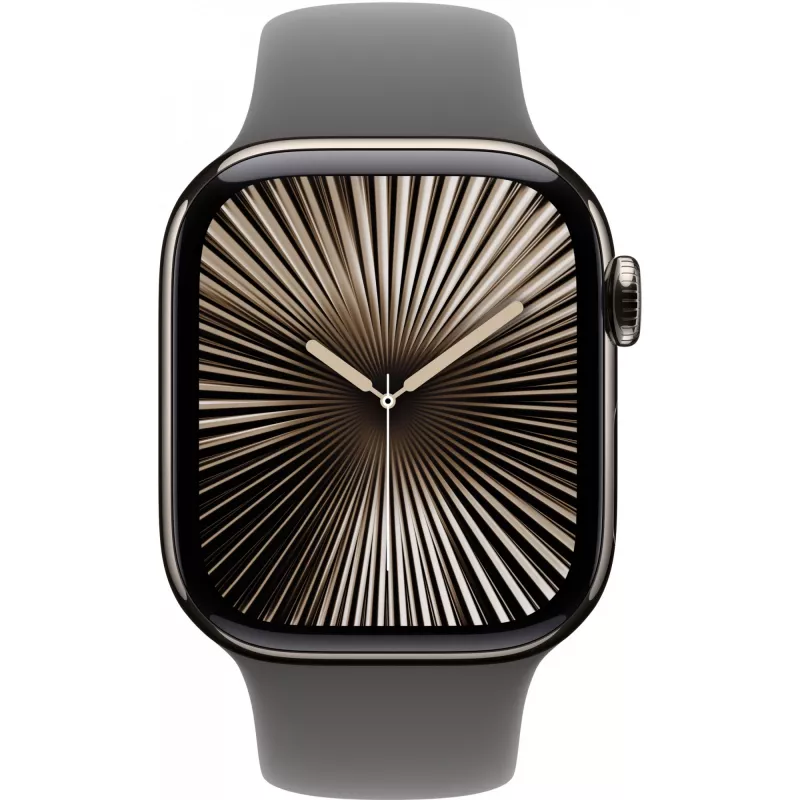 Apple Watch Series 10 GPS + Cellular 42 mm carcasa de titanio natural con correa deportiva en gris piedra – S/M (MWXD3QF/A)
