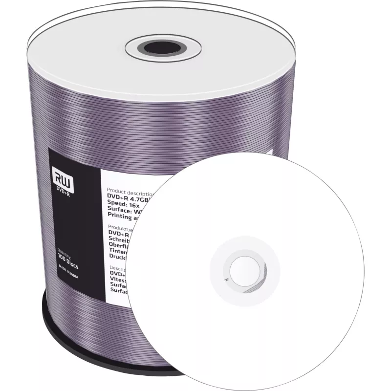 MediaRange imprimible en toda la superficie por inyección de tinta - 100 x DVD+R 16x - soporte de almacenamiento (MR414)