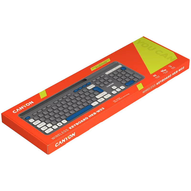 Teclado inalámbrico CANYON HKB-W03 gris – diseño compacto, funciona con pilas AAA, modelo CNS-HKBW03DG