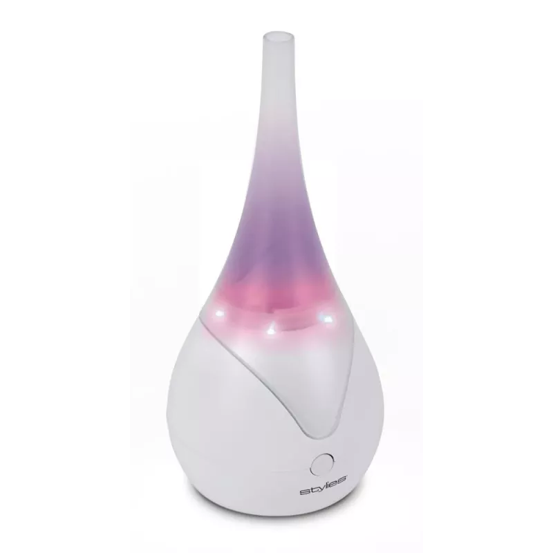 Stylies Luna COP000846 difusor de aromas ultrasónico, luz LED que cambia de color, modo nocturno, apagado automático, 100 x 100 x 234 mm, blanco