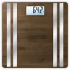 Báscula de baño electrónica Medisana BS 552 — color plata con superficie de bambú, máx. 180 kg, precisión de 100 g, Bluetooth, IMC, composición corporal