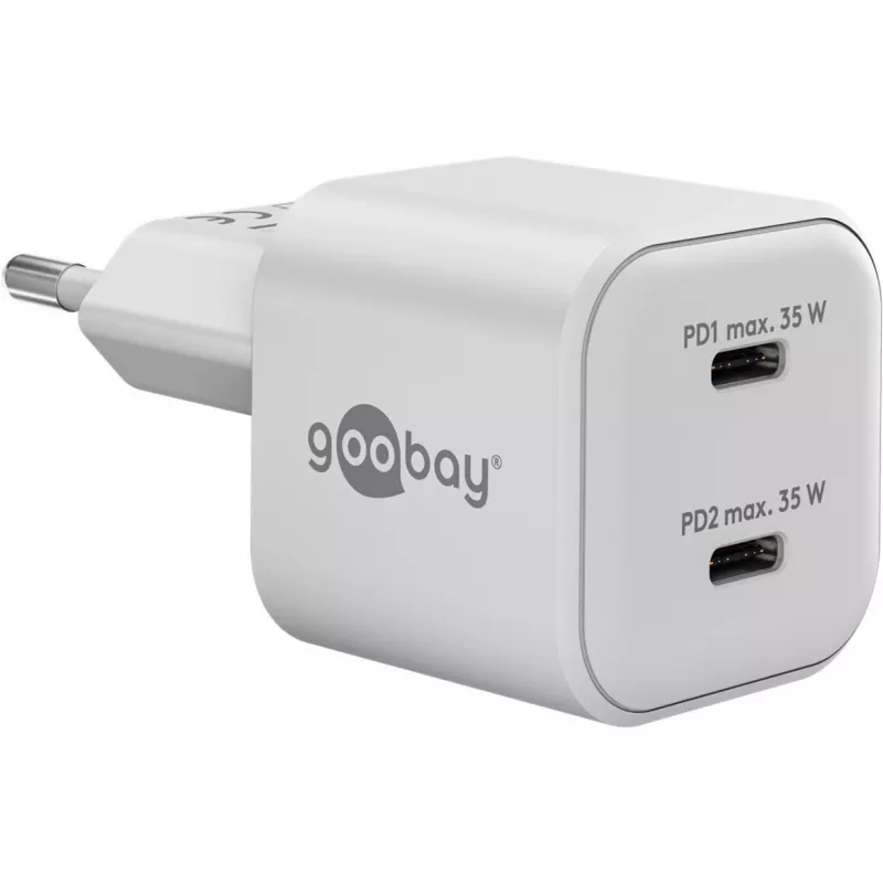 Cargador dual rápido USB-C Nano, PD, GaN, 35 vatios (blanco, 2x USB-C, Power Delivery 3.0)