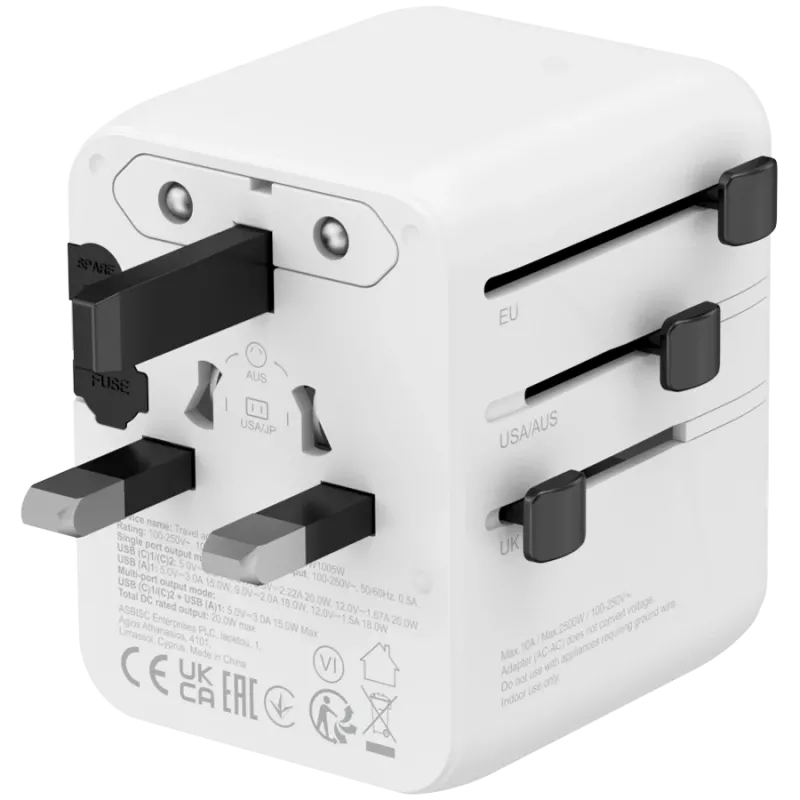 Adaptador de viaje CANYON OnTour 20 EU/UK/US/AUS 20W blanco