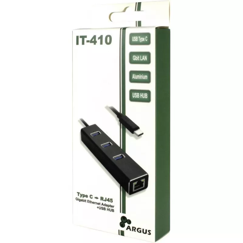 Inter-Tech Argus IT-410 - Hub - 3 x SuperSpeed USB 3.0 + 1 x 10/100/1000 - Sobremesa (88885440)