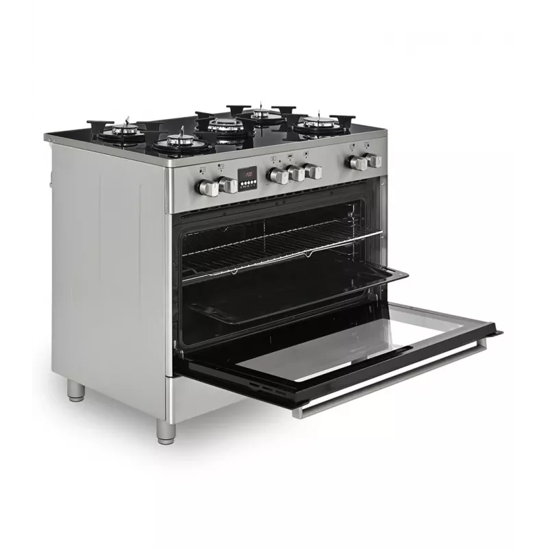 Cocina de gas y eléctrica de pie Ravanson KWGE-K90, 5 zonas de cocción, 90 cm, inox